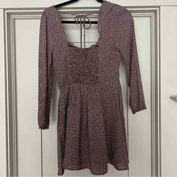 Abercrombie & Fitch Portrait Neck Long Sleeve Polka Dot Mini Dress Size Small - Picture 5 of 10